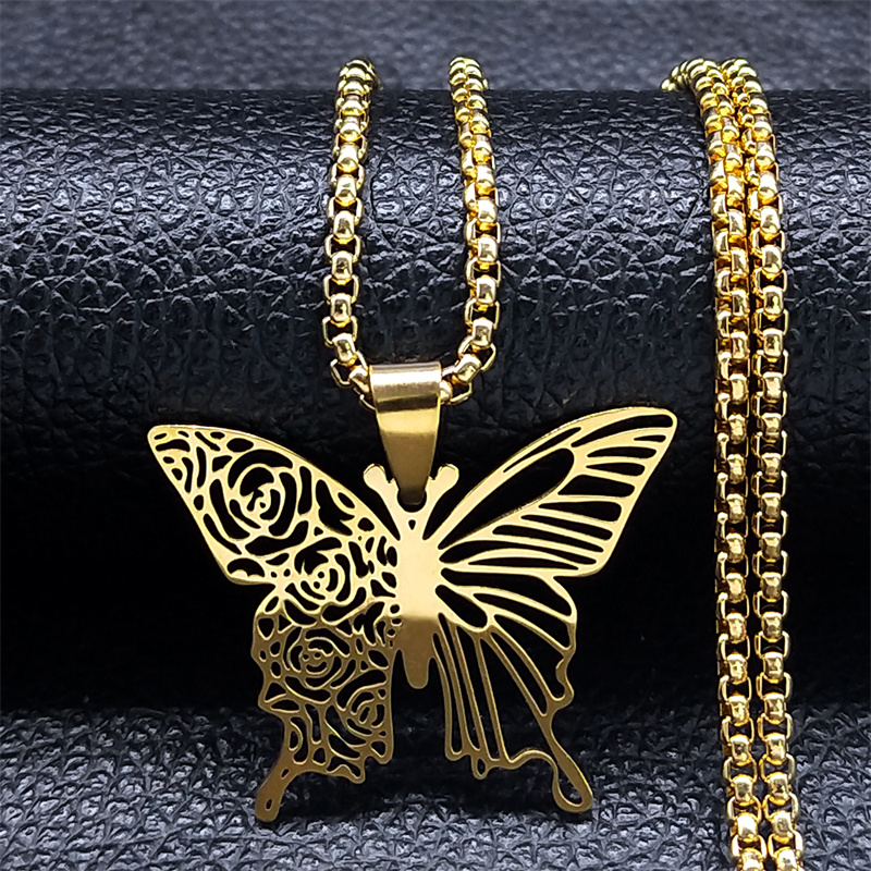 Butterfly Clasp Deployant - Aesthetic Butterfly Rose Flower Pendant Necklace