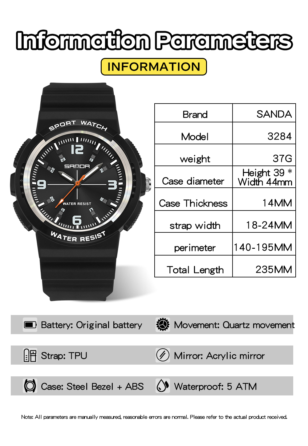 SANDA New 3284 Fashion Student - đánh giá và giá Rubber Strap Diver